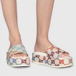 Gucci GG Multicolor Angelina Platform‎ Slide Sandals
